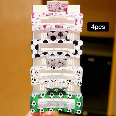 4 chiếc kẹp tóc vuông in hình bóng đá, kẹp tóc chống trượt họa tiết World Cup, kẹp tóc chắc chắn dành cho nữ và bé gái, phụ kiện tóc chủ đề thể thao cho sử dụng hàng ngày, ngày thi đấu, trận bóng đá, tiệc tùng, quà tặng, mùa hè, kỳ nghỉ, du lịch.