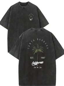 Camisetas Gráficas Estampadas Lavadas para Hombre - "Santa Barbara California" con Diseño de Palmera, Ropa Groove, Camiseta 100% Algodón Puro con Estampado a Doble Cara, Adecuada para Hombres y Mujeres, El Mejor Regalo para el Verano, Camiseta Casual de Manga Corta - Streetwear Y2K, Tops 100% Algodón, Regalos para Novio y Esposo. - Multicolor - Ver 13