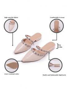 Women's Mule Slippers, Pointed Toe, Low Heel, Rhinestone Decor, Suitable For Dresses And Skirts, Summer - Apricot - View 7