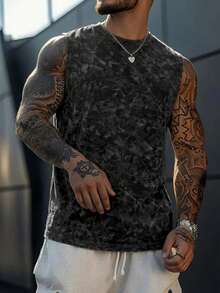 Simple Studio | Men's Vintage Rugged Style Washed Short Sleeve Tank Top | Suitable For Summer Wear | Comfortable & Breathable | Leading Fashion - Black - View 5