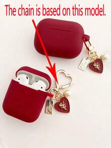 Heart Element Silicone Shockproof Heart Element Bluetooth Earphone Cases 1pc Creative Faux Pearl Bracelet Rose Heart Keychain Compatible With Apple Pro/3 Earphones Protective Case Birthday Gift Anniversary Gift - Burgundy - View 6