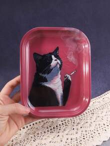 1个牛猫图案卷烟托盘，绝佳的卷烟工具，理想的节日礼物 - 印花款 - 查看 2