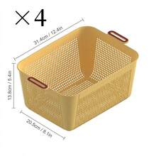 1/2/4pcsMultifunctional Plastic Cosmetic Storage Basket With Handle, Stackable Ventilated Organizer Basket For Bathroom Kitchen Cabinet Desktop Sundry Arrangement - Multicolor - View 19
