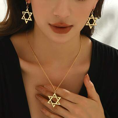 3pcs Fashionable, Exquisite, Elegant Starry Design Earrings, Necklace Jewelry Set, Suitable For Women's Daily Wear