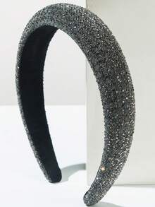 1 pieza Diadema ancha elegante con patrón geométrico de unicolor y brillantes, accesorio de cabello para uso diario, creativo, para mujer, viajes, cumpleaños - Gris - Ver 3