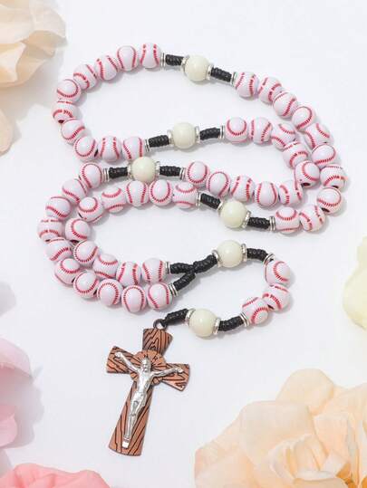 1 chiếc vòng cổ mặt dây chuyền hình thánh giá dài kiểu dáng thể thao châu Âu và Mỹ, phong cách hip-hop, bóng chày, thích hợp cho lễ rửa tội.