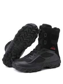 Botas de senderismo de caña alta con botón giratorio para hombre, botas de trekking para exteriores, zapatos de montar con estilo - Negro - Ver 5