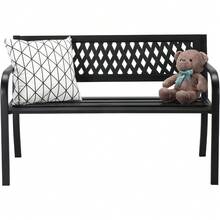 47'' Outdoor Bench, Weather Resistant Garden Patio Bench Powder Coated Iron Frame W/PVC Mesh Backrest Slatted Seat, 2-Person Outdoor Furniture For Front Porch Entryway Park (Black) - Black - View 1