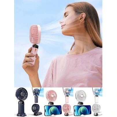 2026新款超便携迷你手持电风扇，USB充电，5档风速，数字显示，带挂绳，可折叠支架，适用于办公室、宿舍、户外、旅行，800mAh电池，化妆风扇