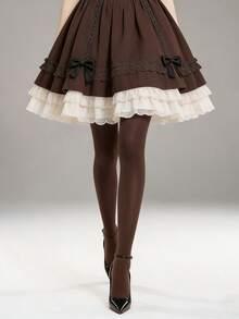 A Pair Of Classic Lolita-Style Brown Satin Matte Pantyhose For Ladies, Slimming Velvet Base Socks, Perfect For Sweet Girls. Essential For Any Lady. - Brown - View 6
