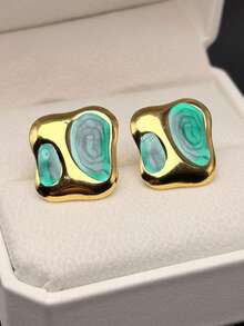 4pcs 2 Pairs Vintage French Elegant Multifunctional High-End 304 Stainless Steel Floral/Geometric Pattern Glazed Earrings. Hypoallergenic Stud Earrings. Stainless Steel Earrings Suitable For Women, Perfect As Birthday Or Valentine's Day Gift. Neutral Style. Essential For Daily Wear And Special Occasions. - Multicolor - View 7