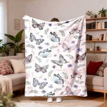 Butterfly Design Printed Flannel Blanket, A Soft And Cozy Throw For Bed, Sofa, Office, Or Camping - Multicolor - View 12