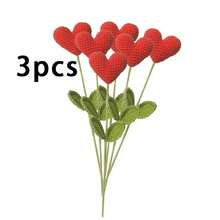 1Pc Handmade Crochet Heart Bouquet - Yarn Handmade Heart Flower With Green Stem, Perfect For Valentine's Day, Mother's Day, Graduation, Thanksgiving, Birthday Gift And Special Occasion Gift - Home Decor - Multicolor - View 12
