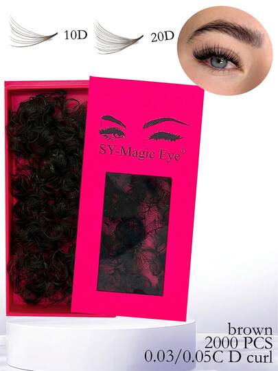 2000pcs Brown Pointed Stem Pre-Fanned False Eyelashes, 10D/20D, 0.03mm/0.05mm Thickness, 8-15mm Length/Mixed Length, Eyelash Extension, Portable, Natural Soft, Handmade Fake Lashes, Suitable For Party And Travel