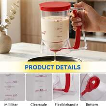 1pc Pancake Cupcake Dough Dispenser With Squeeze Handle, Suitable For Baking Tray Mixture Dispenser, 4-Cup Measuring Tool Kitchen Dough Separator, Suitable For Cookies, Cakes, And Waffles - Multicolor - View 7