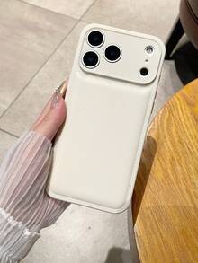 1pc Minimalist Solid Color Leather Texture High-Quality Phone Case Compatible With IPhone 17/17Pro/17Promax/16promax/16/16pro/16plus/15/15promax/15pro/11/12/13/14promax/11pro/11promax/12pro/12promax/13pro/13promax/14pro/14promax, Elegant Creative Design - White - View 9