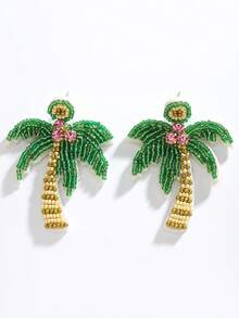 一对手工椰子树串珠镶钻波西米亚风耳环，适合女性日常佩戴，夏季海滩风情 - 彩色 - 查看 4