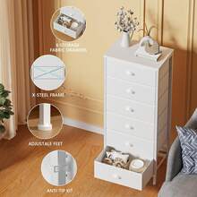 White Tall Dresser Bedroom Vertical Storage Tower 6 Fabric Drawers Nightstand End Table Living Room Closet Entryway Hallway AFSI - 鄉村棕色 - 查看 9