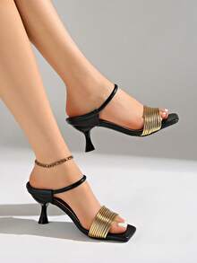 5cm New Colorblock Minimalist Wedge Thong Sandals, Women's Open Toe High Heels For Summer 2025 - Black - View 3