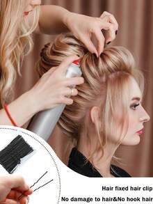 100pcs Women's Simple Fashion Street Casual Cute Elegant Convenient Alloy 2.36inBlack Metal U-Shaped Hairpin Suitable For Women's Daily Commuting Vacation Updo Hair Decoration Bathing Sports Wearing Use Hair Clip Hair Bun Maker Hairpin Hair Stick,Summer,Holiday,Travel, Head Accessories, Claw Clips - Black - View 2