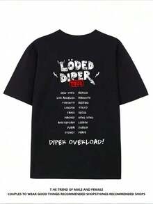 Cute & Casual Unisex-Shirts, Premium FabricDouble - Sided Printing LODED DIPER  Men's Casual Cotton Patterned-Shirt,% Cotton, Unisex Crew-Neck-Shirt SummerCasual Short-Sleeve-Shirts Men And Women - 黑色 - 查看 3
