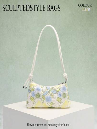 1 chiếc túi Hobo thời trang thêu hoa ren rỗng nhiều màu sắc, kiểu Pháp sang trọng, chất liệu PU, thắt dây thừng, thích hợp cho đi làm hàng ngày và du lịch biển mùa hè (Họa tiết hoa được gửi ngẫu nhiên)