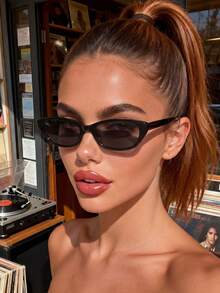 1 Pair Women's Cat Eye Black Narrow Frame Sunglasses, Classic Decoration, Suitable For Sports, Travel, Beach, Driving, Casual Wear, Fishing, Outdoor Activities, Hiking, Golf, Party - Black - View 5