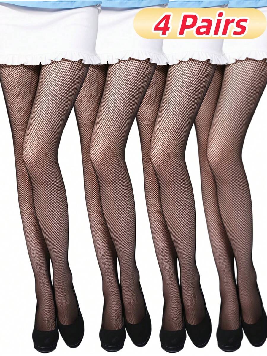 4 đôi quần tất lưới khoét lỗ kiểu Gothic dành cho nữ, thích hợp mặc hàng ngày. - màu đen - Xem 1