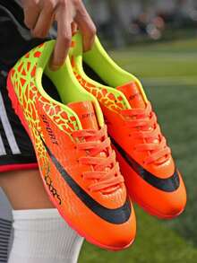 四季足球鞋/足球鞋，校园风足球鞋，青少年足球鞋，学生运动足球鞋，足球训练鞋，足球比赛鞋钉，软钉（鞋面采用不对称迷彩图案） - 橘色 - 查看 6