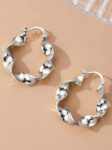 1 Pair Minimalist Twisted Hoop Earrings, Designed For Women, Suitable For Weddings, Engagements, Anniversary Parties, Valentine's Day Gifts - 1# - View 12