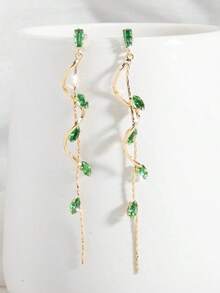 1 Pair Luxury Elegant Teardrop, Star, Leaf Zirconia Chain Tassel Earrings, Suitable For Women's Daily Wear, Weddings, Formal Events, Available In White, Black, Pink, Green, Blue, Multi-Color - 多色 - 查看 13