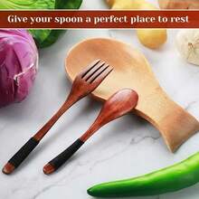 1pc Wooden Spoon Holder, Heat-Resistant Wooden Utensil Rack For Storing Ladles, Spatulas, Brushes, Shovels And Other Kitchen Tools (The Wood Grain Pattern May Vary) - Brown - View 10