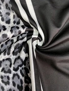 Set de primăvară/vară nou, casual, confortabil, cu imprimeu leopard, guler rotund, mânecă scurtă și pantaloni drepți cu talie înaltă și buzunar, ținută de vară pentru femei, potrivită pentru purtare zilnică, poate fi purtată separat ca set de 2 piese - Negru 1 - Vizualizare 8