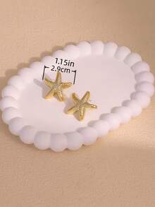 1/7 Pairs Gold-Plated Starfish, Shell, Seashell, Fish Tail Shaped Earrings Set, Beach Accessories, Women Summer Jewelry - Yellow Gold - View 5