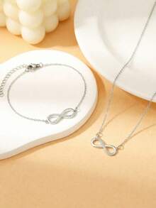 2 件简约 8 字形项链和手链套装，适合女士，优雅的礼物和日常佩戴 - 銀色 - 查看 10