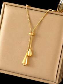 1 pieza Collar colgante de acero inoxidable con diseño de gota de agua minimalista de alta gama y estilo retro - Amarillo Oro - Ver 4