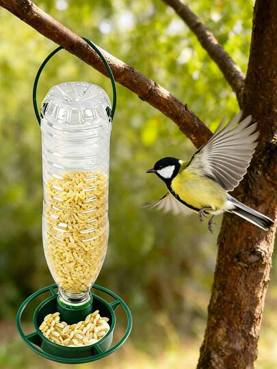 Bình đựng thức ăn cho chim treo bằng nhựa, máng ăn cho chim hoang dã ngoài trời, treo trên cây, sân hiên, thích hợp cho chim sẻ, chim finch, chim bluebird, trang trí sân vườn và quà tặng cho người yêu chim.