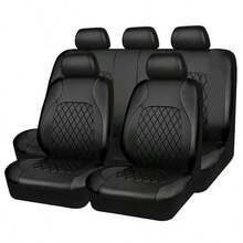 Universal Artificial Leather Car Seat Covers, Full Set Airbag Compatible, Breathable, Fit For Sedan, Truck, SUV, Luxury PU Material, Black With Red Trim - Leather - View 1