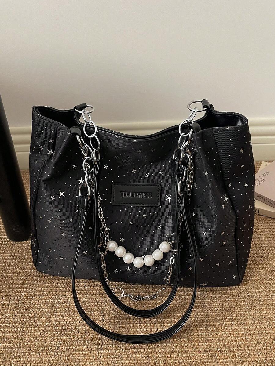 Women's PU Chain Tote Bag With Pendant, Suitable For Daily Commute, Travel, Shopping