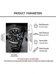 4pcs/Set Minimalist Business Men's Quartz Watch Set, Including Black Roman Numeral Men's Quartz Watch, Bracelet, Necklace And Ring, The Accessory Of Choice For Fashionable Rugged Men - Black - View 3
