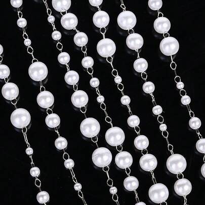 1米/包（非1卷）KC金白K仿珍珠串珠链卷，3-8毫米仿珍珠链，优雅珍珠串珠链花环，非常适合婚礼装饰、家居装饰和DIY工艺品服装配饰