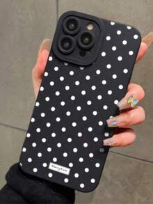 1pc Polka Dot Print Protective Phone Case, Compatible With IPhone 17, Galaxy, 10/9/Note9/12C/Note11Pro/Note8Pro/9C/9A, Anti-Drop Phone Protective Cover - Black and White - View 1