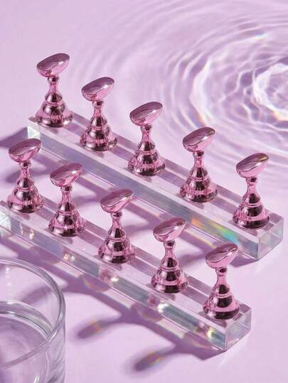 Y2K 1 Set Pink Nail Polish Display Rack, Magnetic Nail Art Practice Holder, Acrylic Nail Salon Equipment & Decor For Beginner, Nail Art Display, Travel Essentials, Mother's Day Gift. Rose Gold 1pc Nail Tip Holder (Excluding Base), Choose Carefully