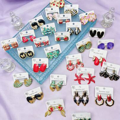 Bộ 20 chiếc/10 đôi bông tai bằng thép không gỉ họa tiết kim loại tối giản, kiểu dáng đa dạng, thời trang và thanh lịch, không phai màu, hoàn hảo để đeo hàng ngày, món quà lý tưởng cho các lễ hội và tiệc tùng.