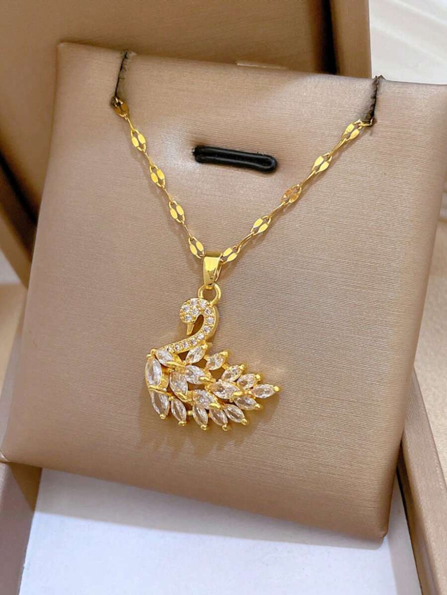 1 chiếc dây chuyền mặt hình thiên nga mạ vàng đính đá CZ dành cho nữ, dây choker bằng thép không gỉ mảnh mai, món quà trang sức thanh lịch dành tặng mẹ nhân Ngày của Mẹ. - Vàng - Xem 1