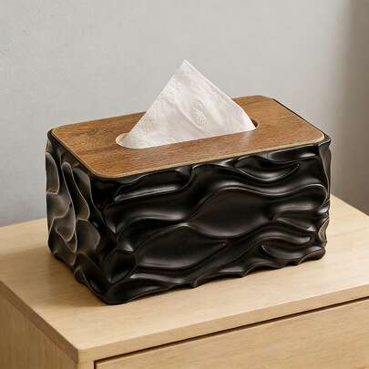 Ekskluzywny, falisty pojemnik na ręczniki papierowe, klasyczny uchwyt na ręczniki papierowe w stylu retro, stojak na ręczniki papierowe na imprezy. Z pokrywką o strukturze drewna, trwały i trwały. Nadaje się do domu, na imprezę, do salonu, sypialni, łazienki i biura. Idealny na: Dzień Matki, Boże Narodzenie, Święto Dziękczynienia, do użytku codziennego i Święto Narodowe.