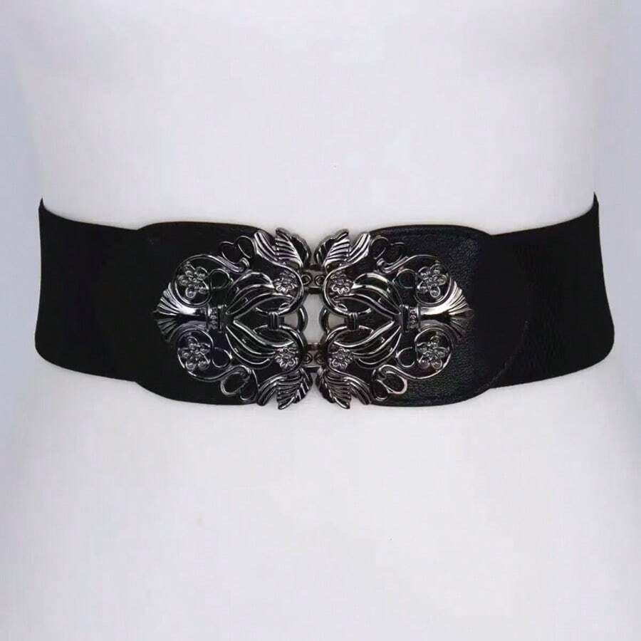 Cinturón de cintura con hebilla de metal retro - Negro - Ver 1