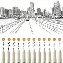 1/12Pcs Tip Pigment Liner Micron Ink Marker Pen For Manga Draw Sketching Needle Pen Hook Line Pen Sketch Stationery Set Art Supplies - Round - View 4
