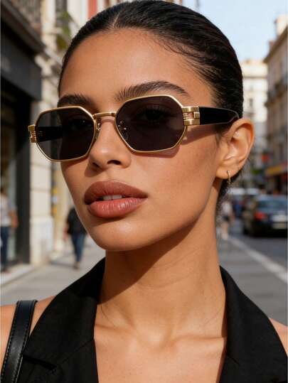 1 par de gafas de metal con montura cuadrada de moda, adecuadas para uso diario, viajes, conducción, vacaciones, negocios, fiestas, gafas decorativas casuales de estilo retro unisex