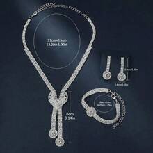 1 Set Fashionable And Luxurious Bare Full Drilled Long Heart & Tassel Necklace/Bracelet/Earrings Set Suitable For Ladies Valentines - Silver - View 4